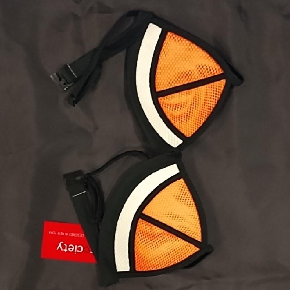 Bra Society Women's Chloe Triangle Shape Neoprene Orange and Black Bikini Top